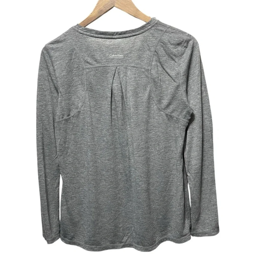grey Calvin Klein performance Wick long sleeve crewneck activewear gym shirt top
